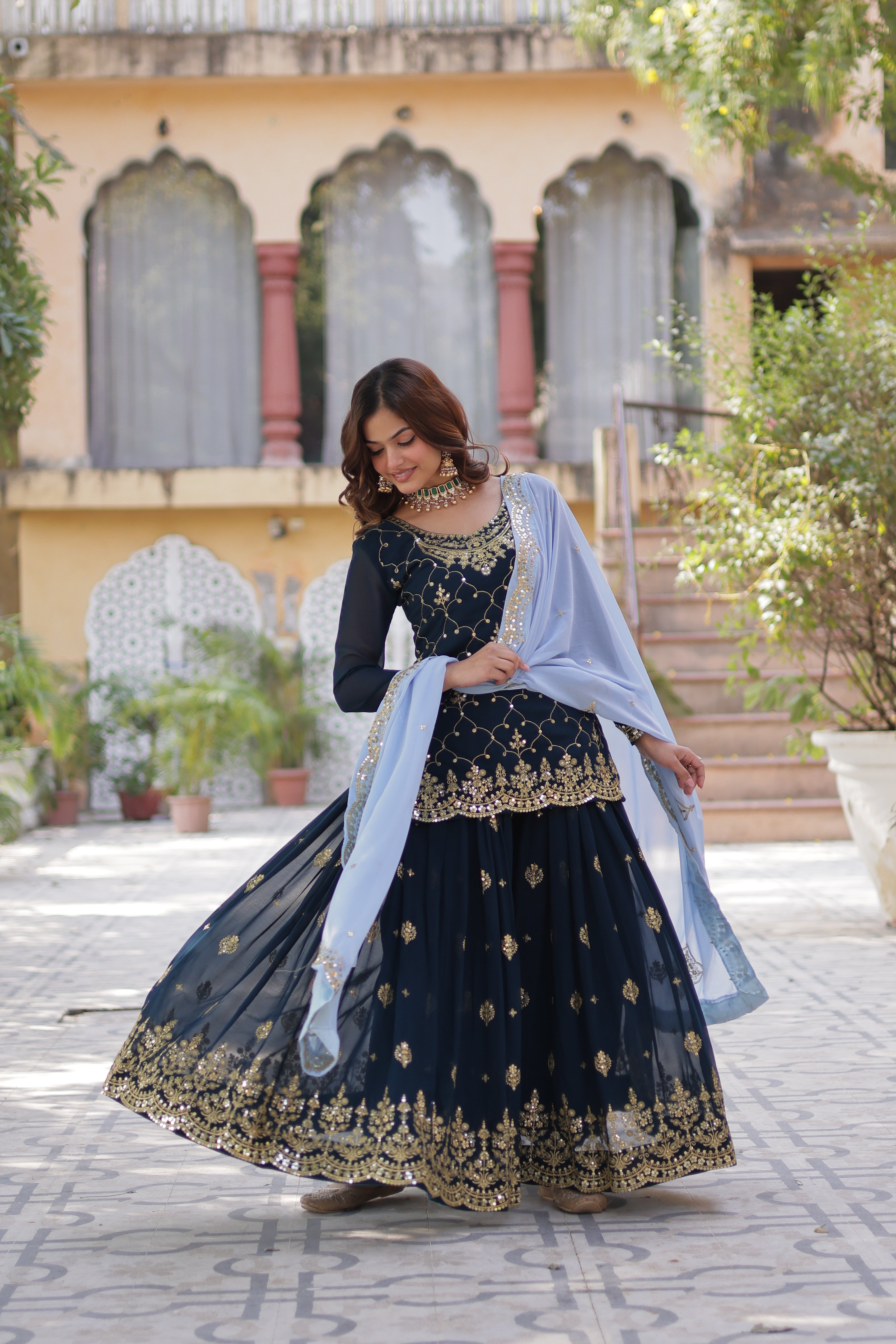 Premium Designer Readymade Kurti Palazo Dupatta Set