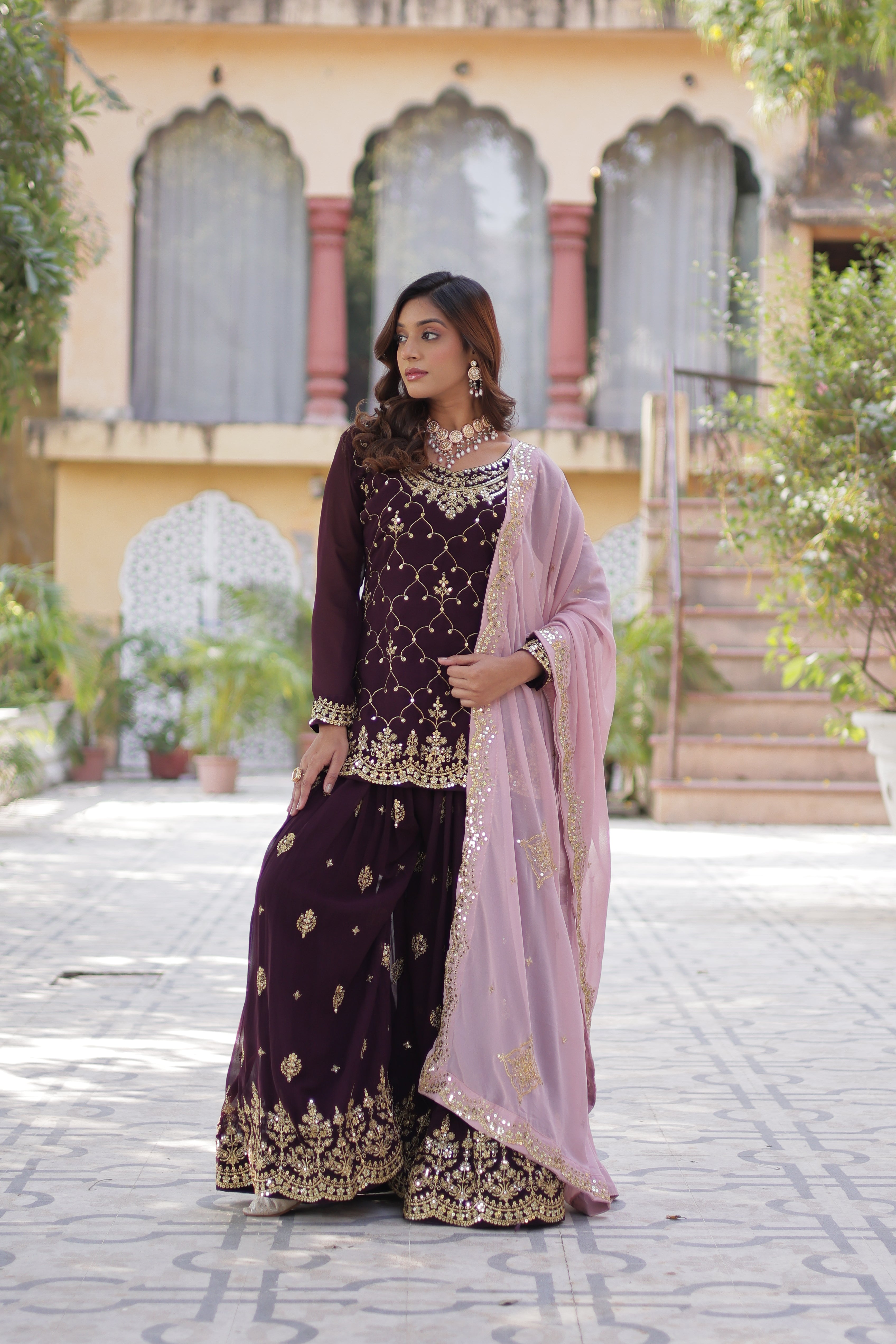 Premium Designer Readymade Kurti Palazo Dupatta Set