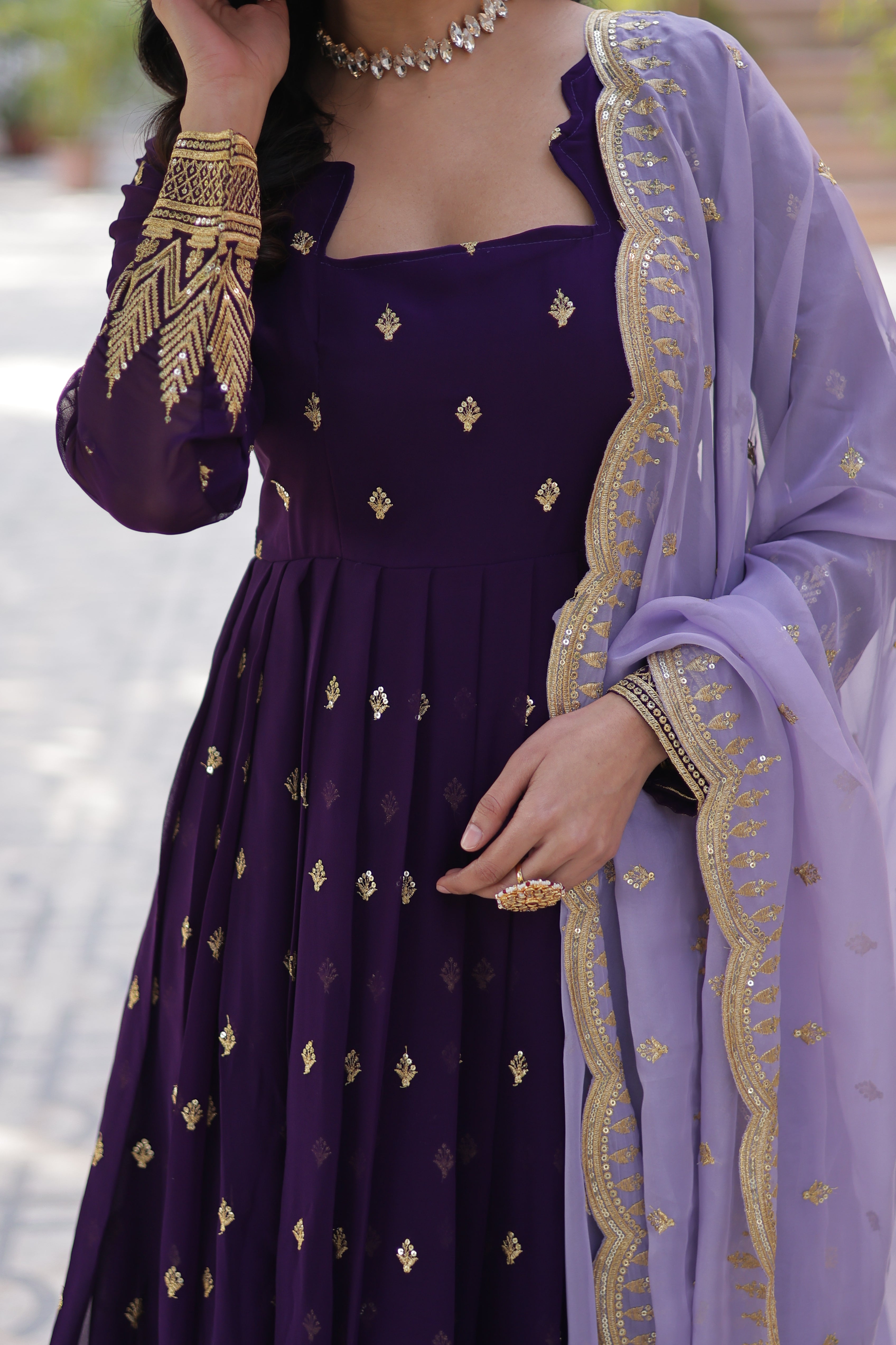 Blooming Gown with Embroidery Zari Sequins-work