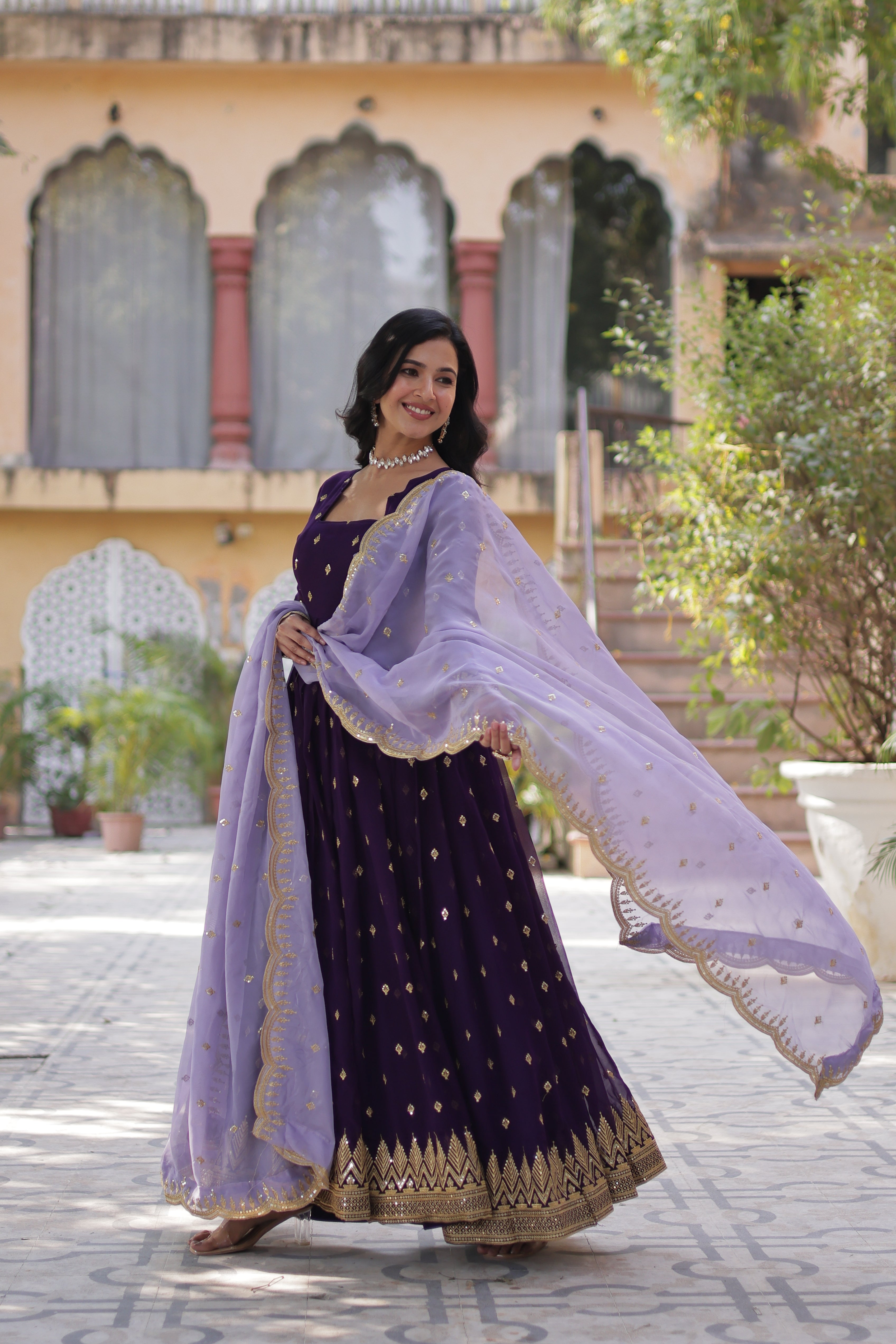 Blooming Gown with Embroidery Zari Sequins-work