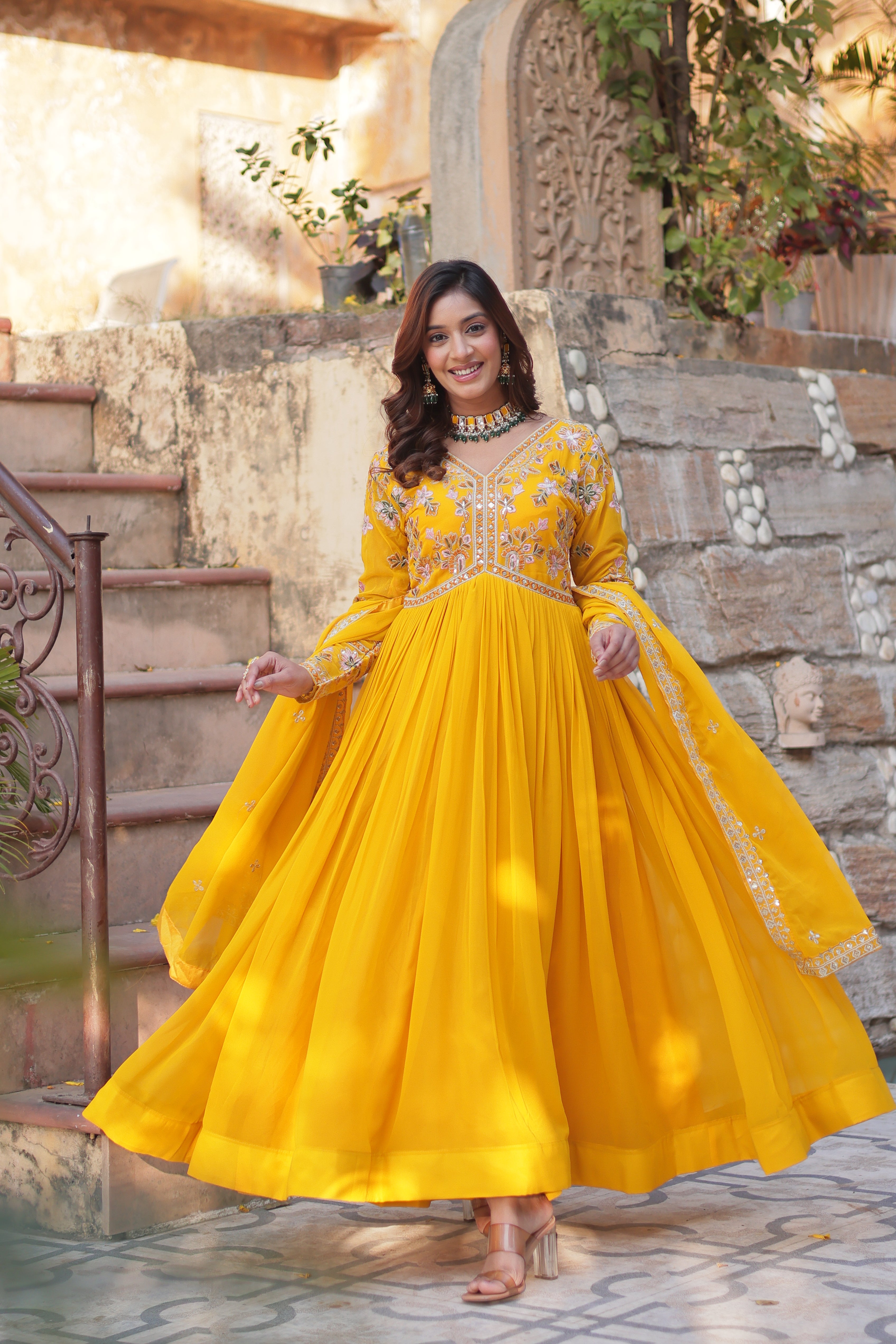 Premium Designer Readymade Flare Gown With Dupatta