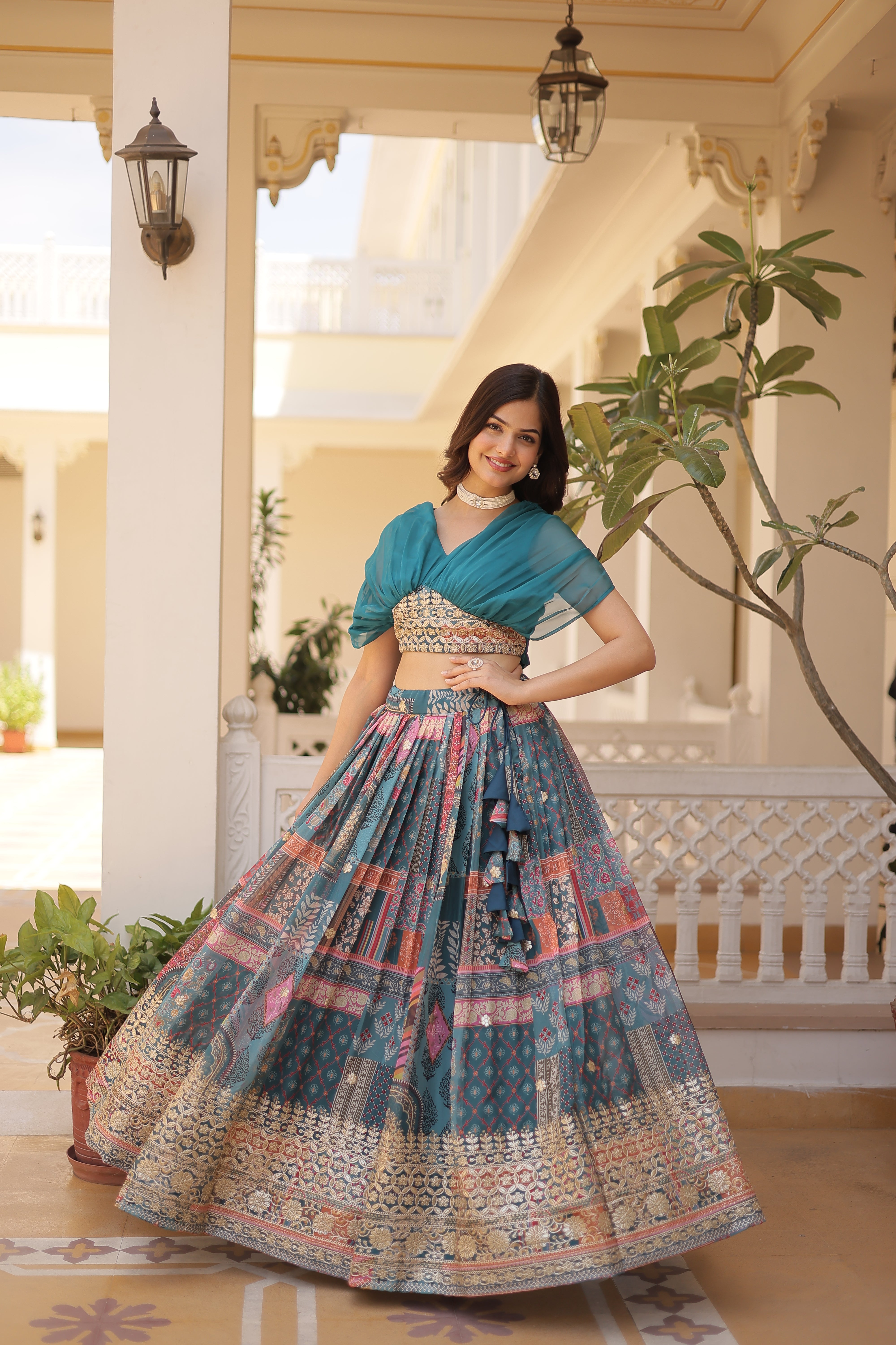 Beautiful Foil Printed Lehenga With Embroidery Work