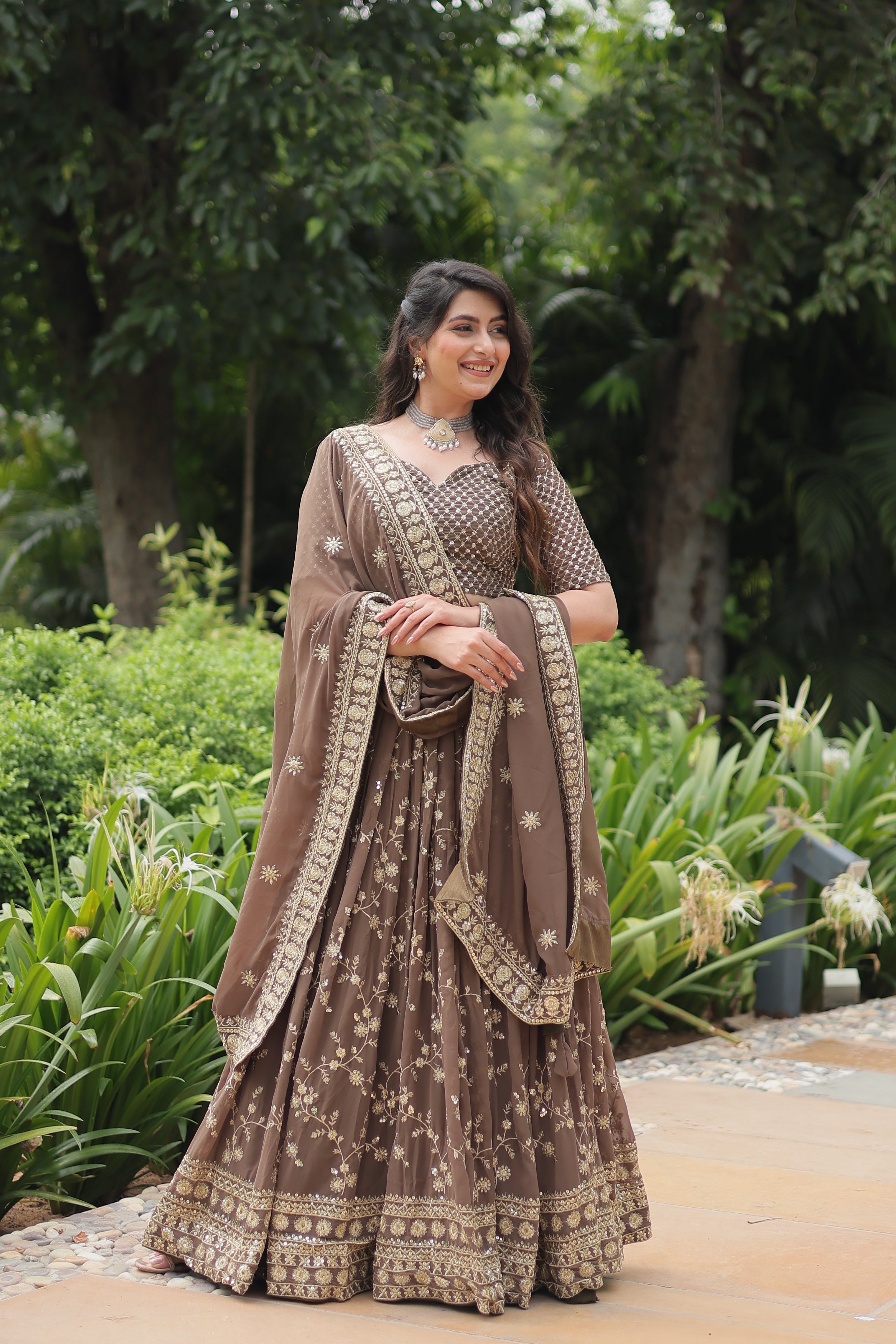 Faux Blooming Lehenga With Heavy Sequins & Thread Embroidered work