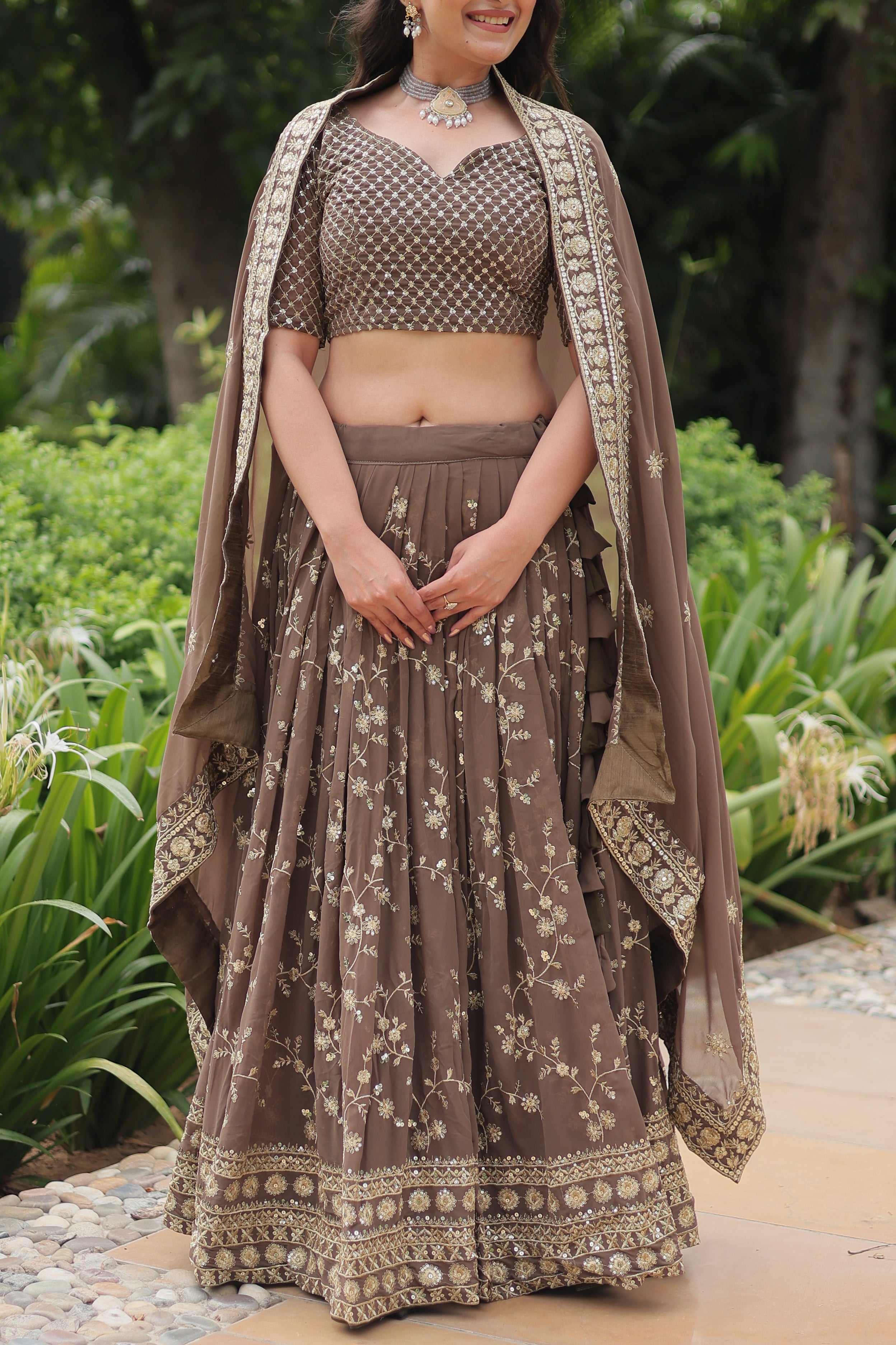 Faux Blooming Lehenga With Heavy Sequins & Thread Embroidered work