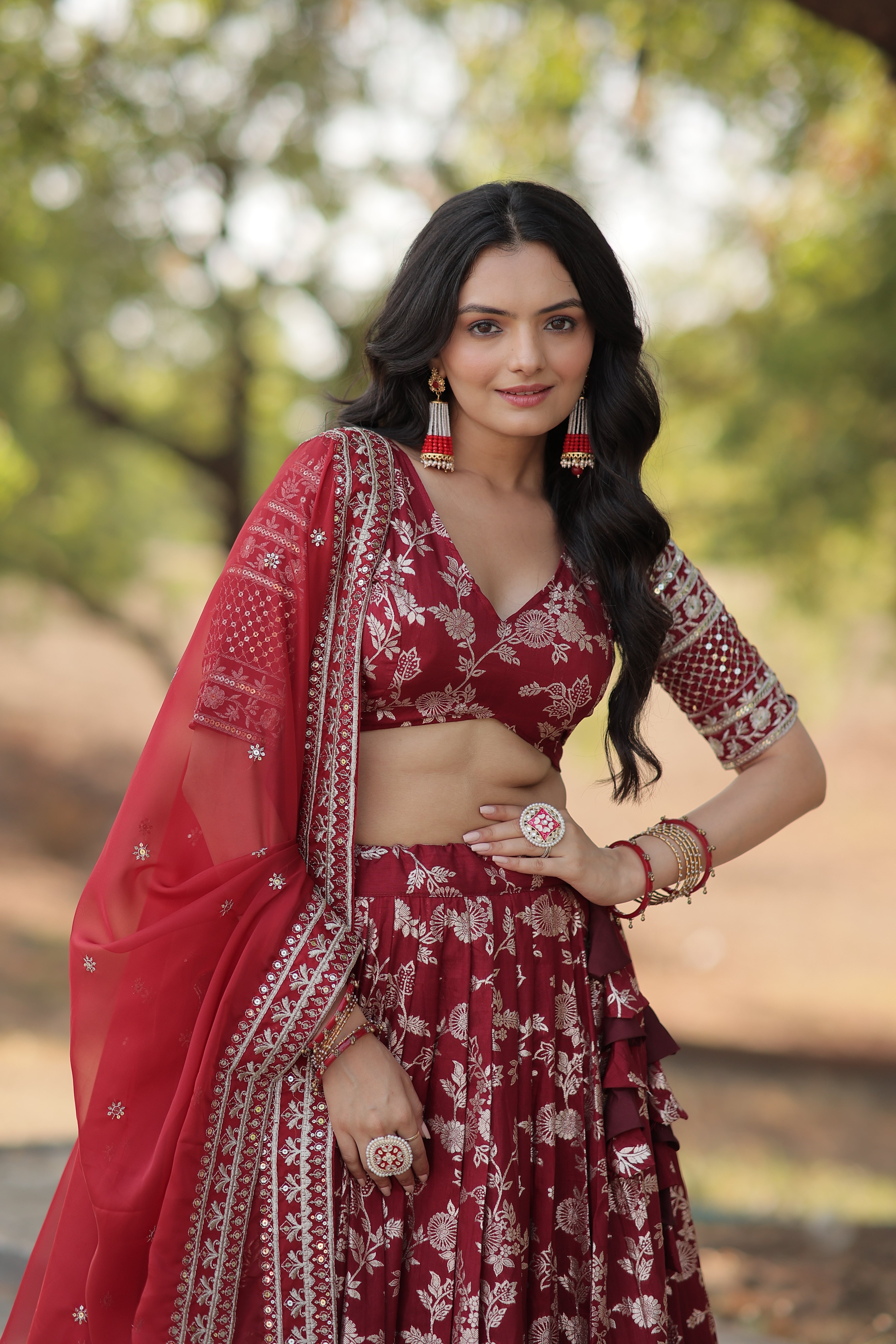 Maroon Designer Dyeable Pure Viscose Jacquard fabric Lehenga Choli & Dupatta Set