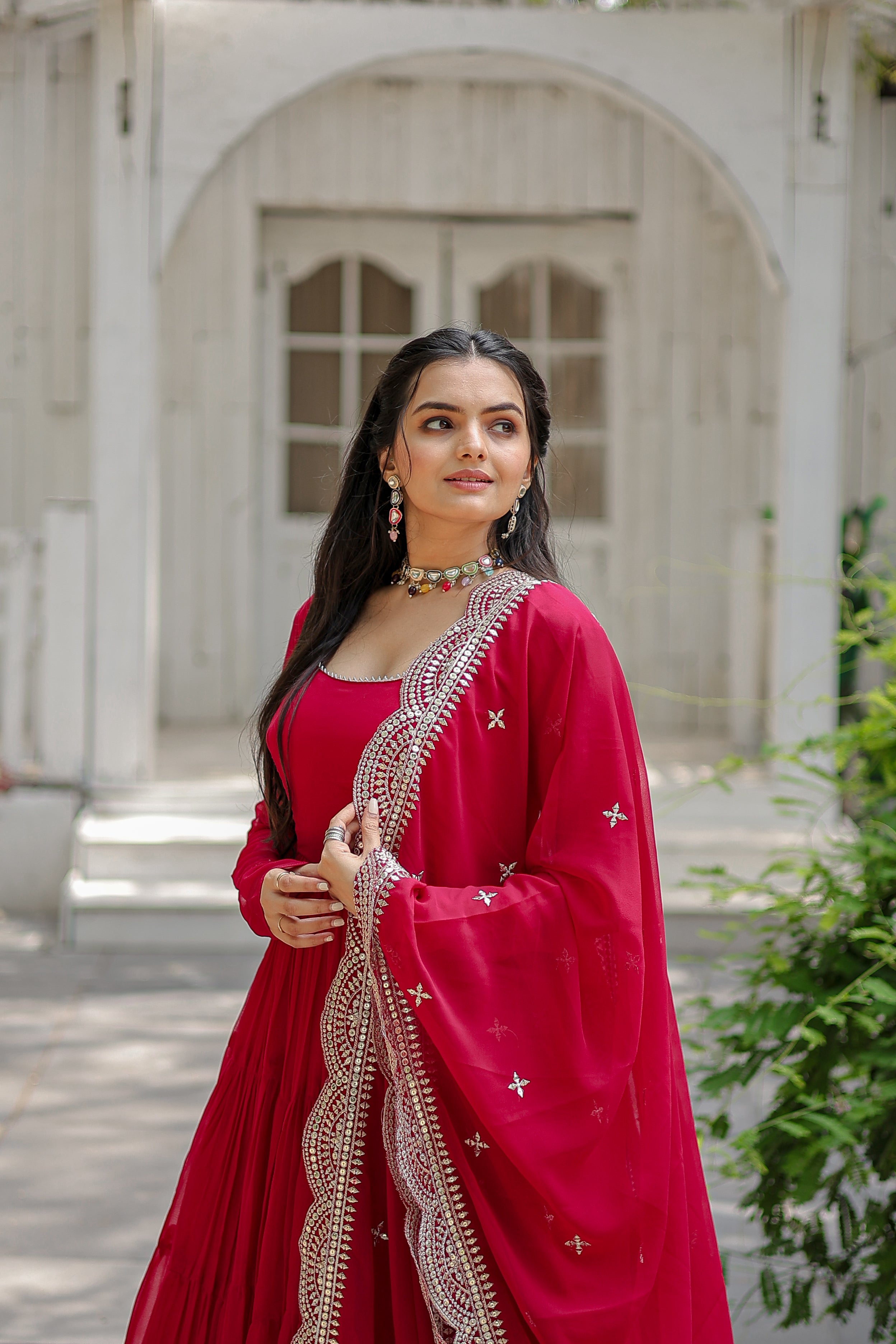 Faux Blooming Gown With Embroidered Dupatta