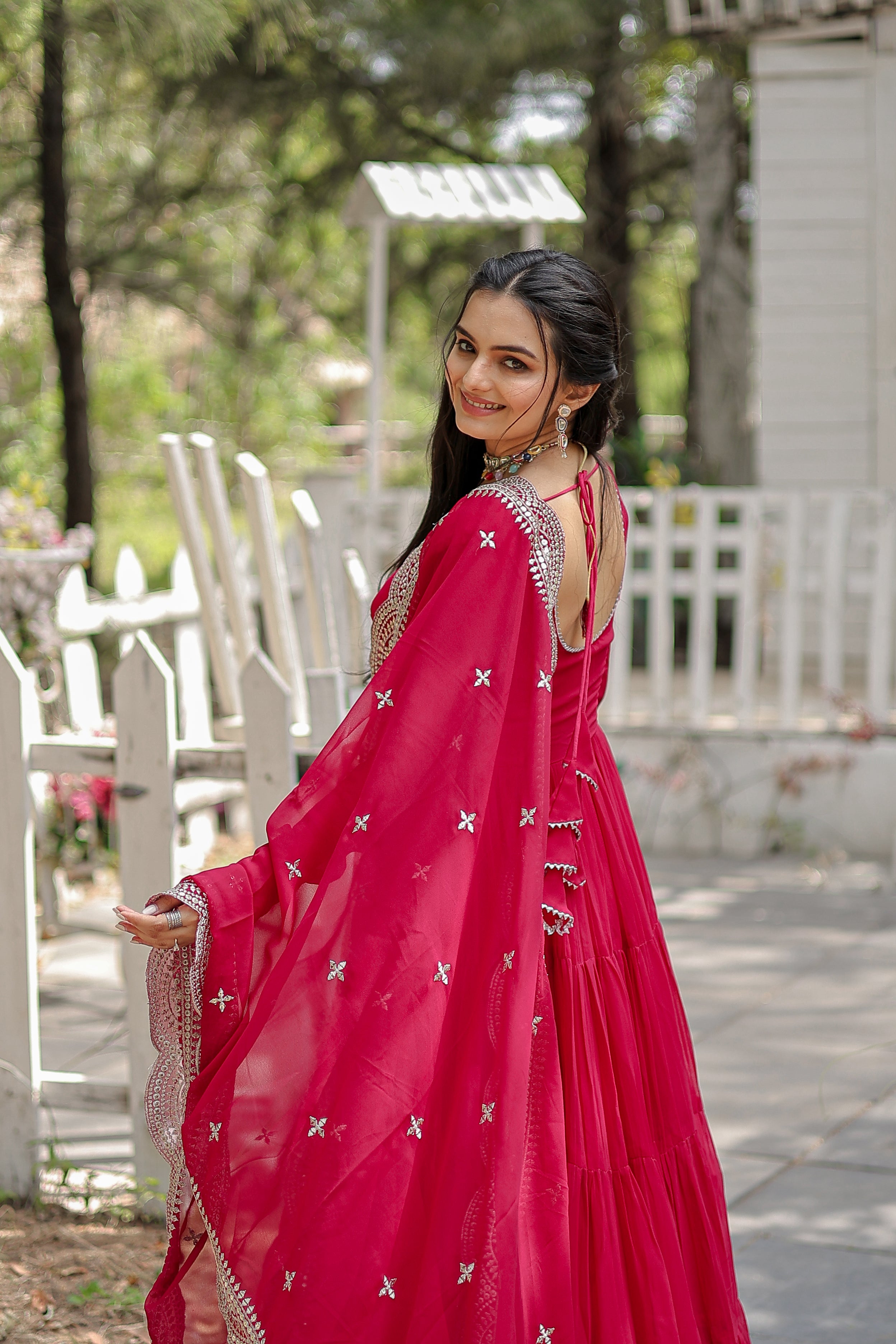 Faux Blooming Gown With Embroidered Dupatta
