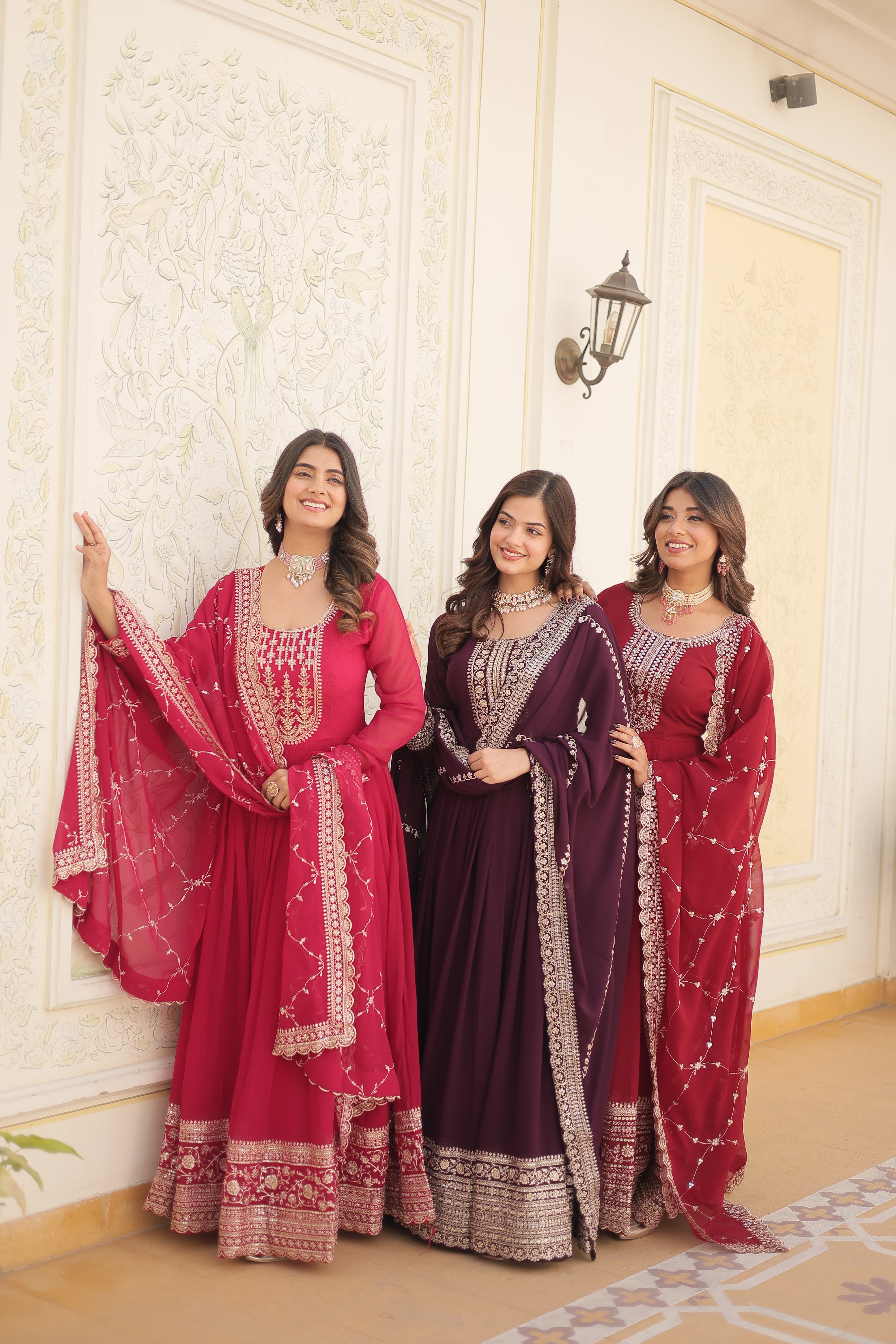 Pink Faux Blooming Gown With Embroidered Dupatta