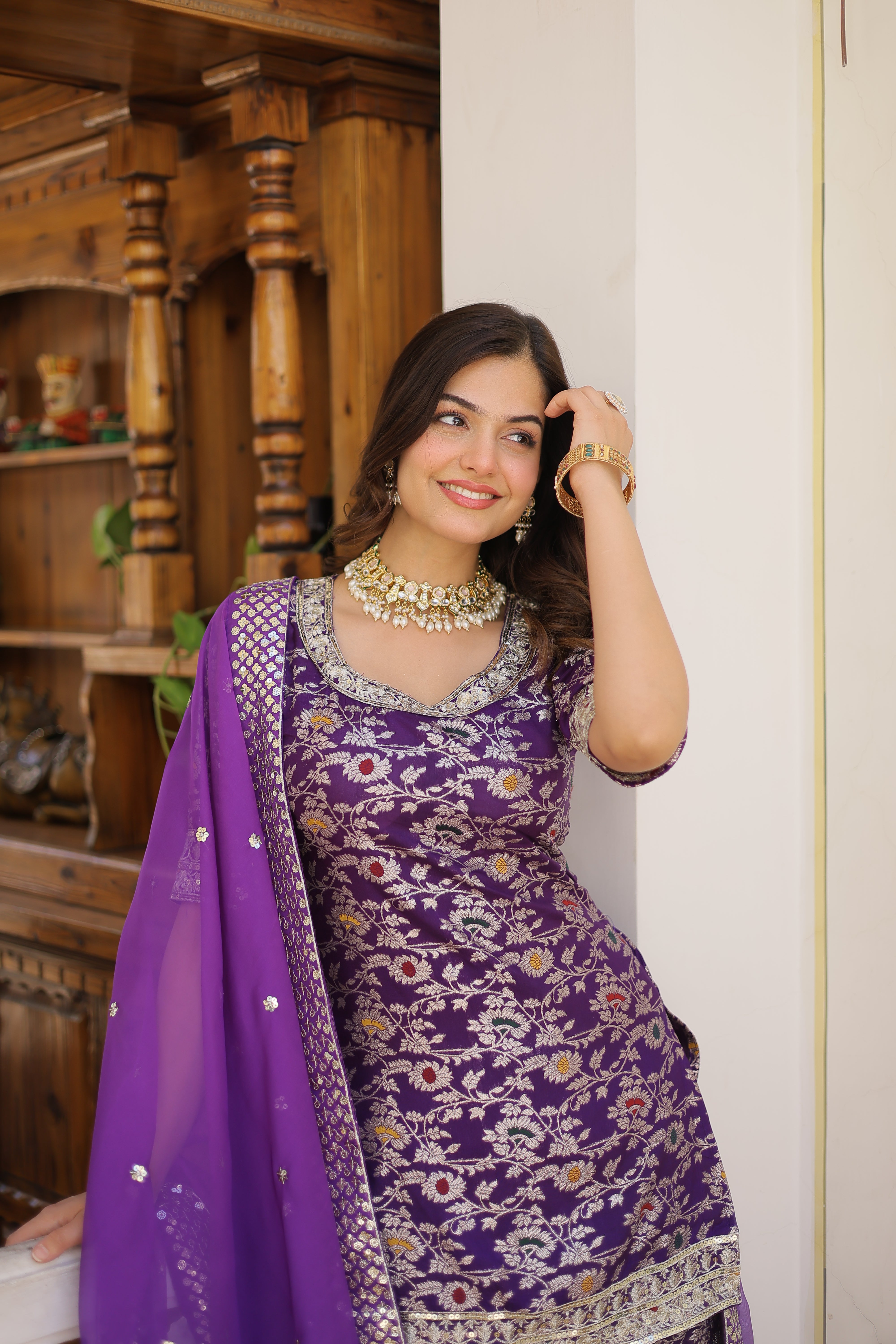 Purple Beautiful Kurta Sharara Set With Dupatta