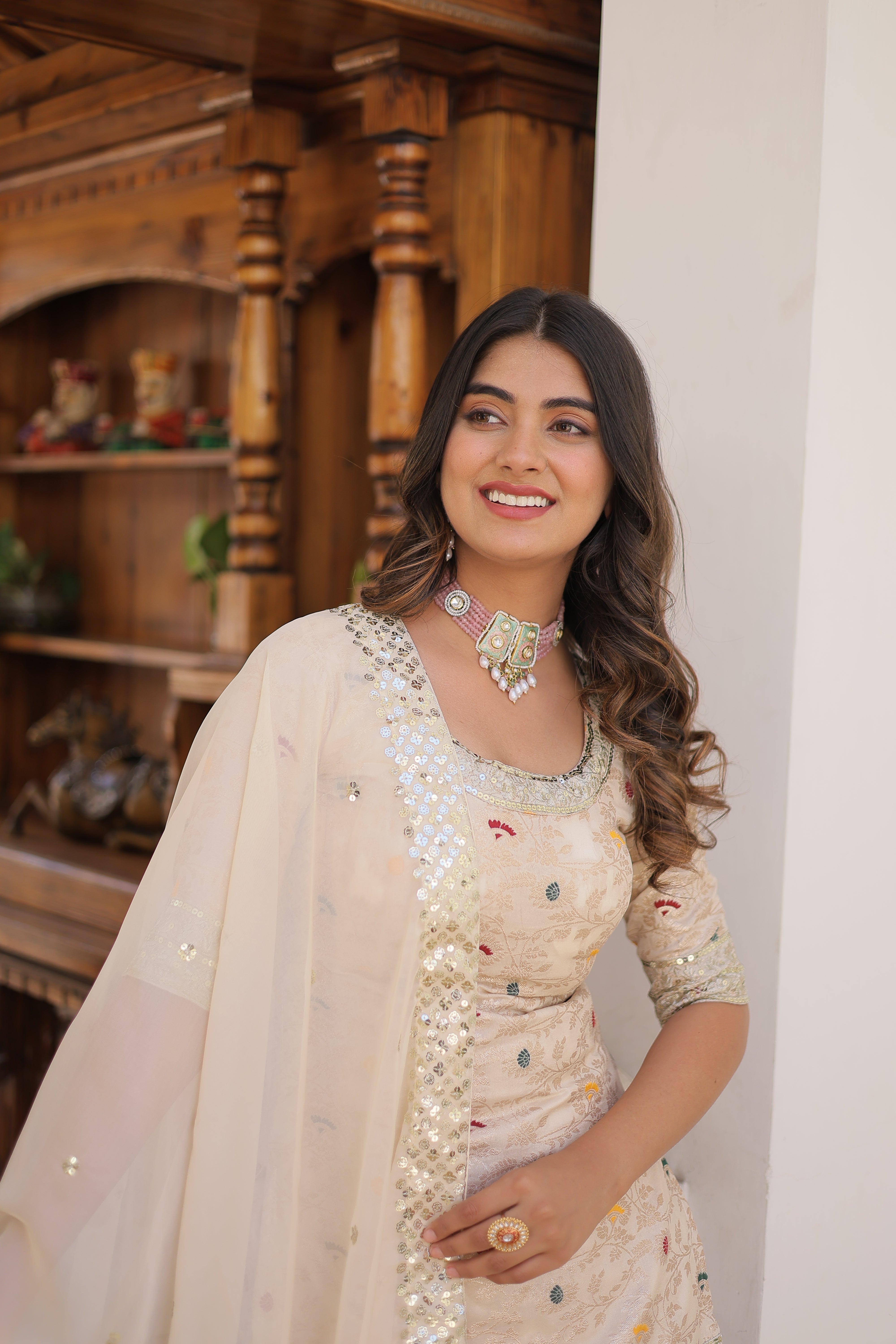 White Beautiful Kurta Sharara Set With Dupatta