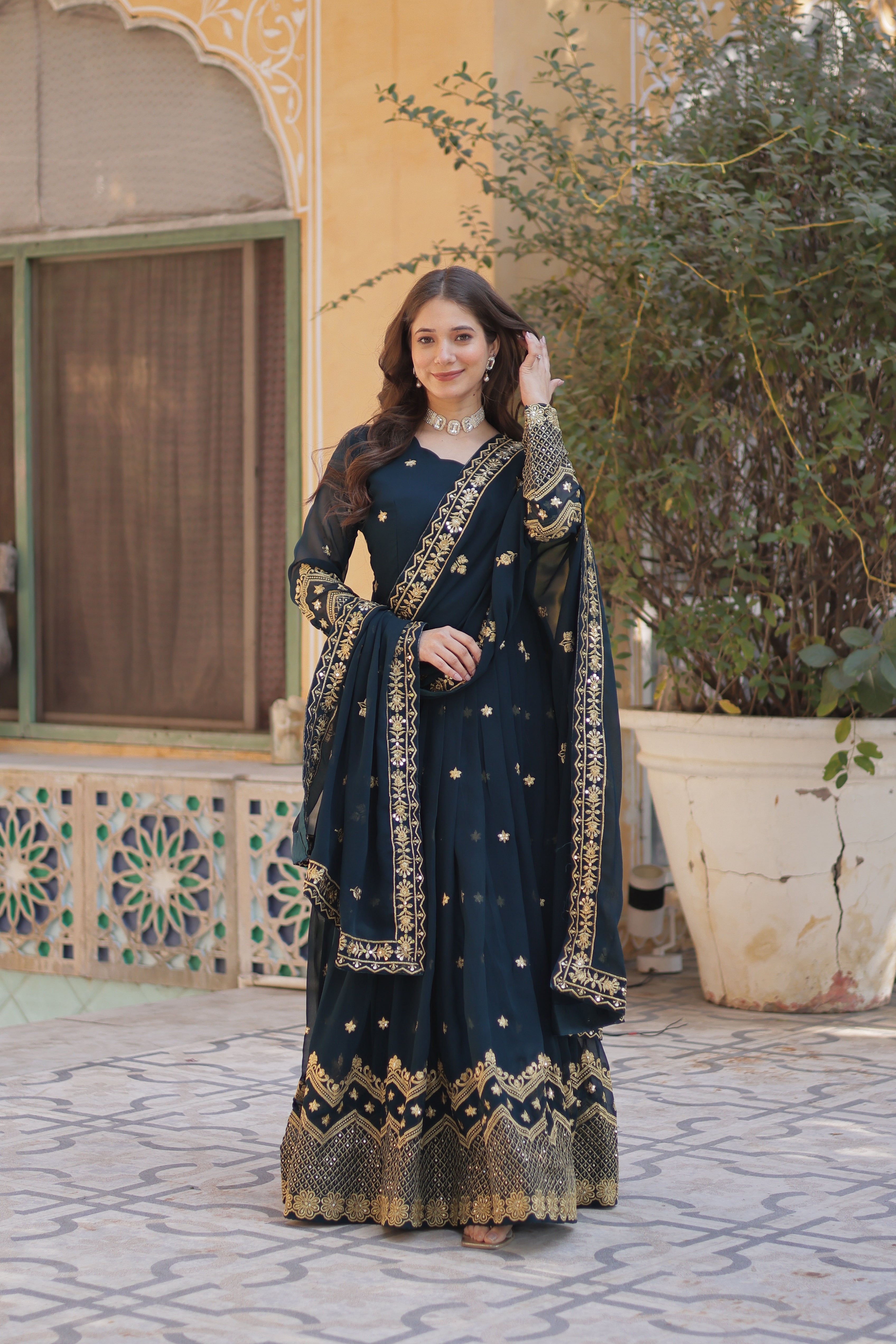 Readymade Georgette Gown With Dupatta sets