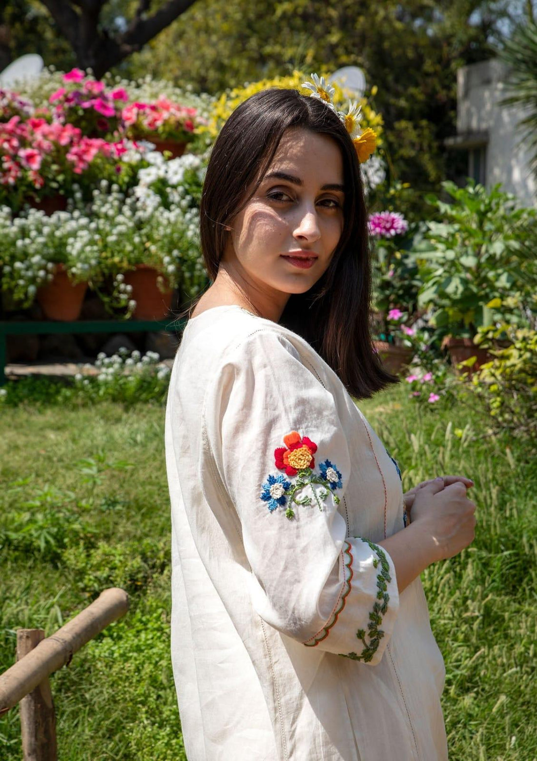 Women's White Embroidered A-Line Kurta Set