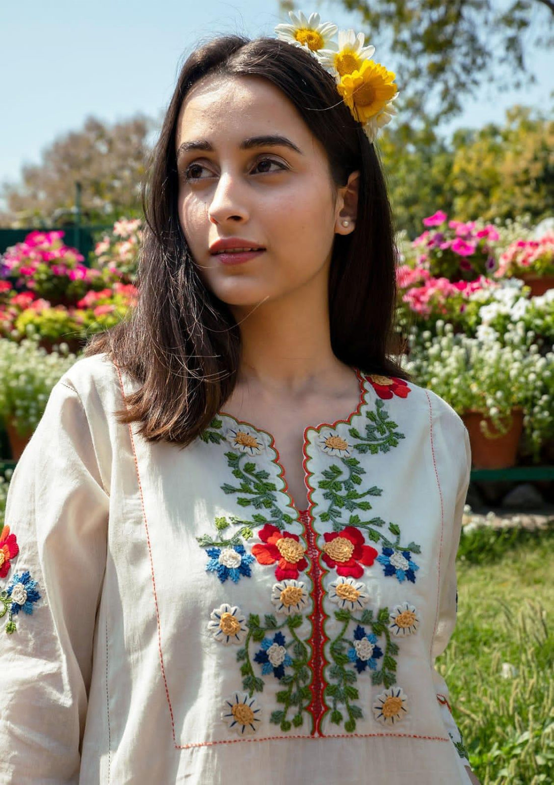 Women's White Embroidered A-Line Kurta Set