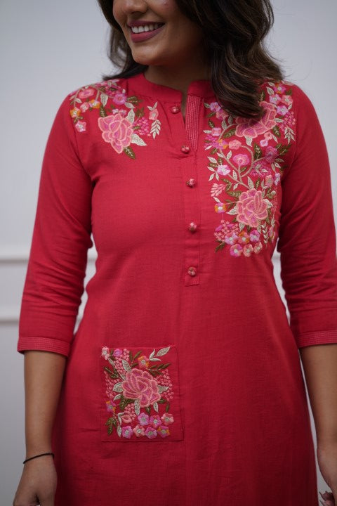 Cotton Embroidered A-line Casual Coord Set