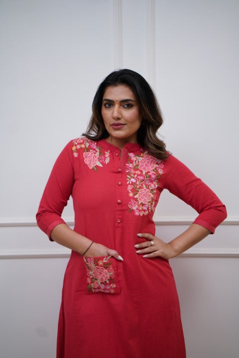 Cotton Embroidered A-line Casual Coord Set