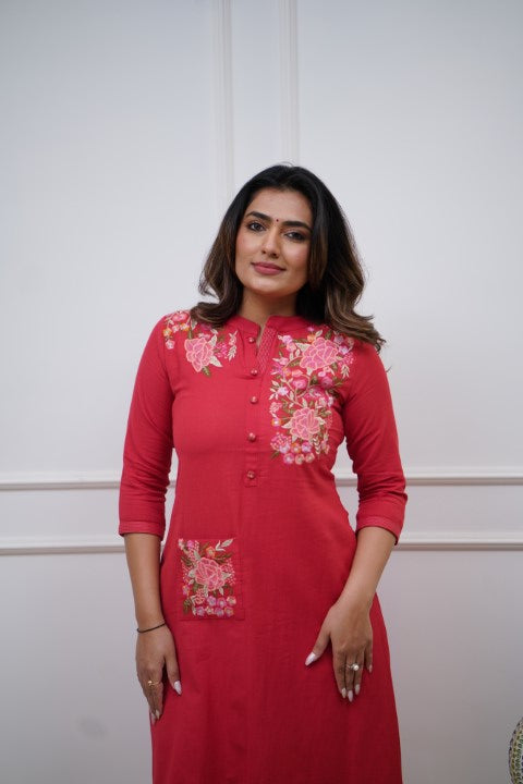 Cotton Embroidered A-line Casual Coord Set