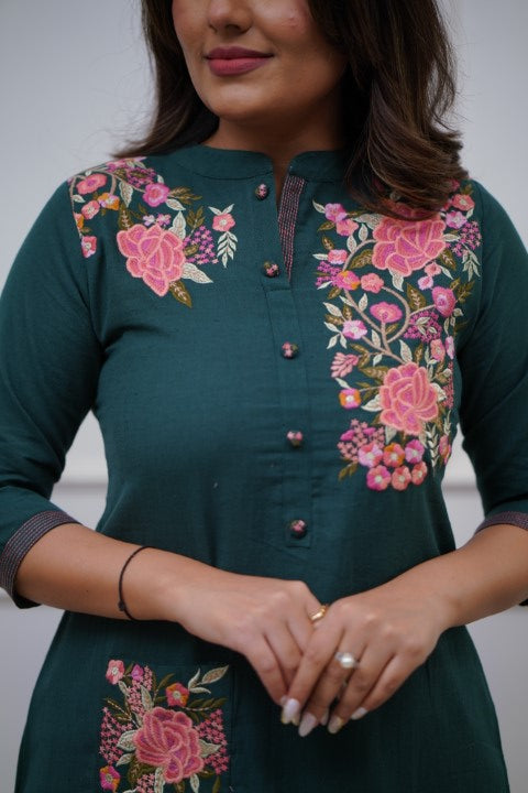 Cotton Embroidered A-line Casual Coord Set