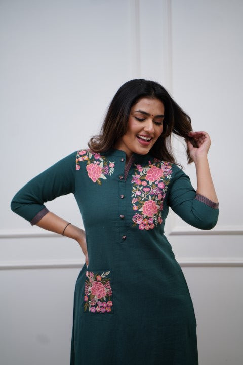 Cotton Embroidered A-line Casual Coord Set
