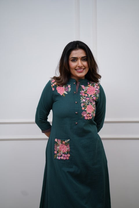 Cotton Embroidered A-line Casual Coord Set