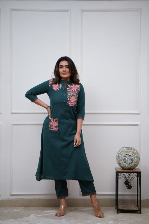 Cotton Embroidered A-line Casual Coord Set