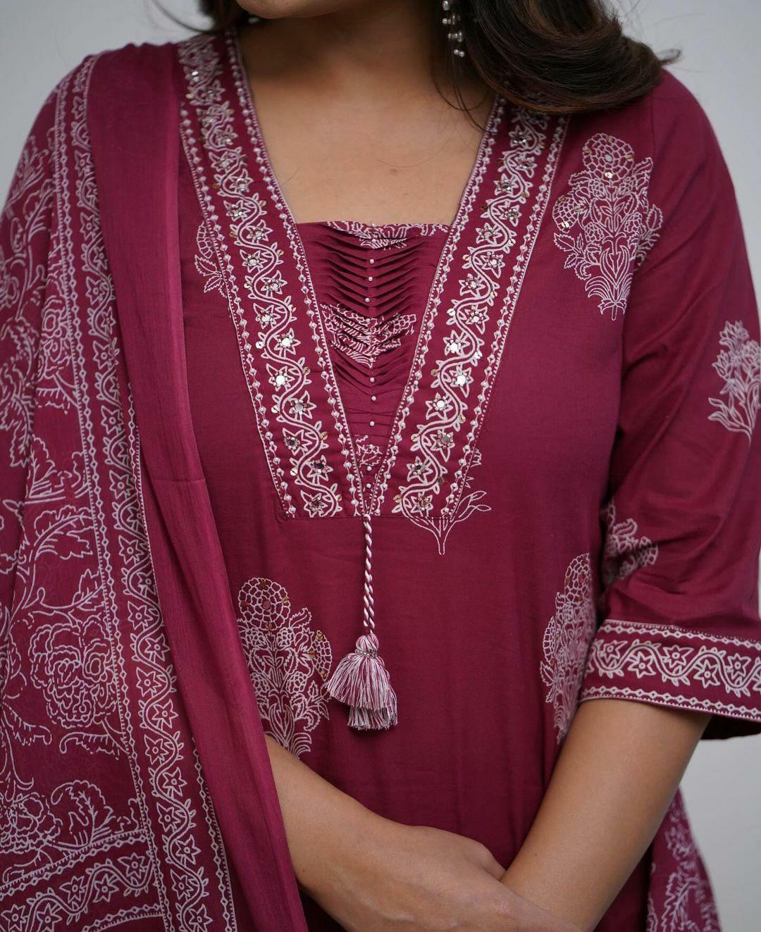 Designer cotton kurta pant with dupatta set