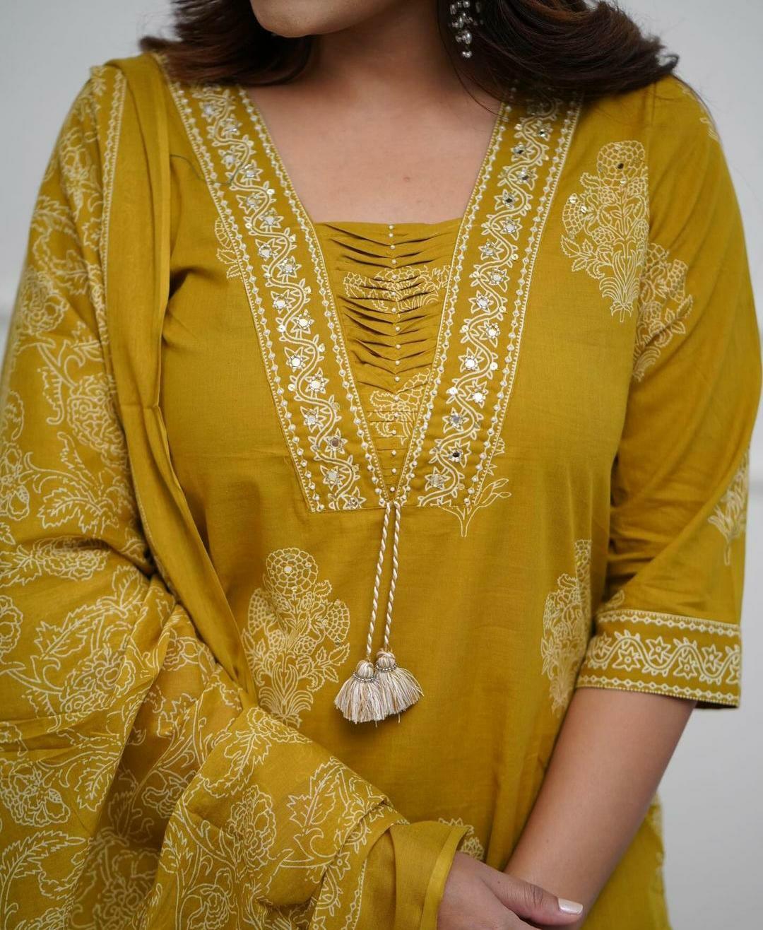 Designer cotton kurta pant with dupatta set