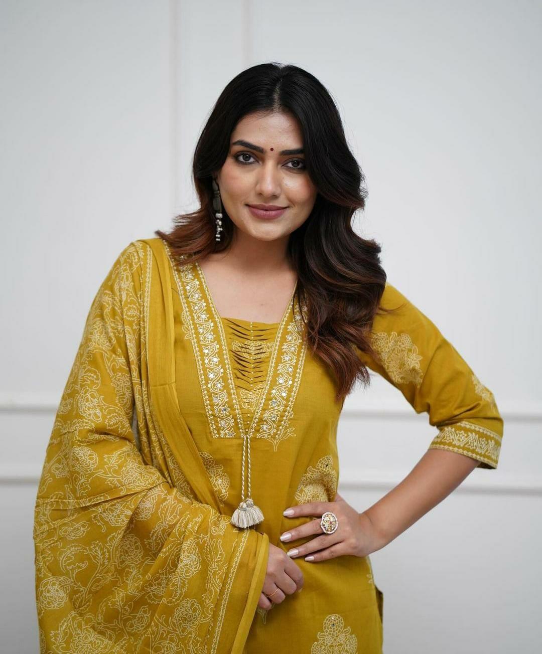 Designer cotton kurta pant with dupatta set