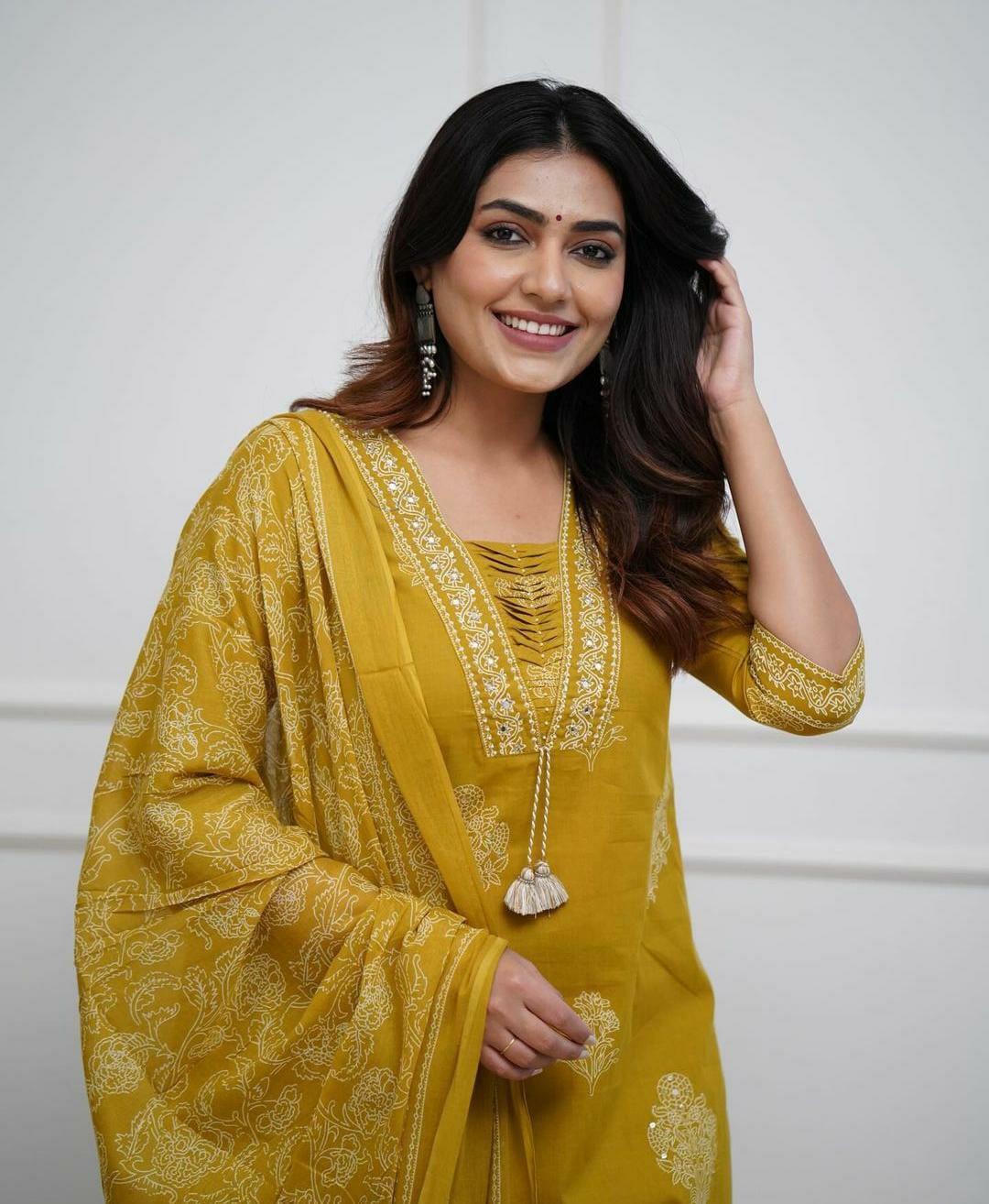 Designer cotton kurta pant with dupatta set