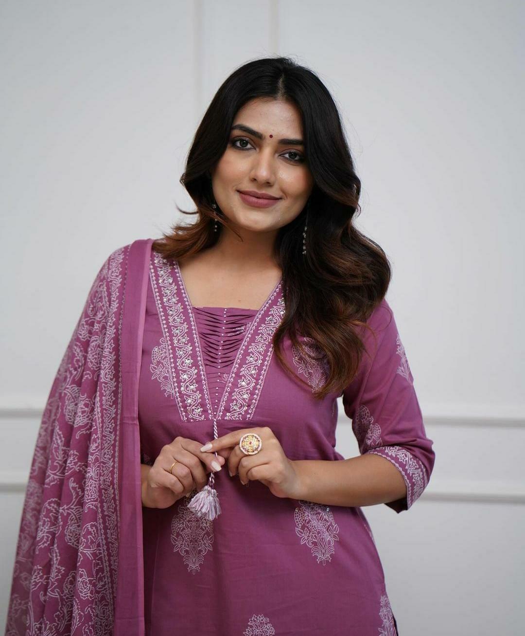 Designer cotton kurta pant with dupatta set