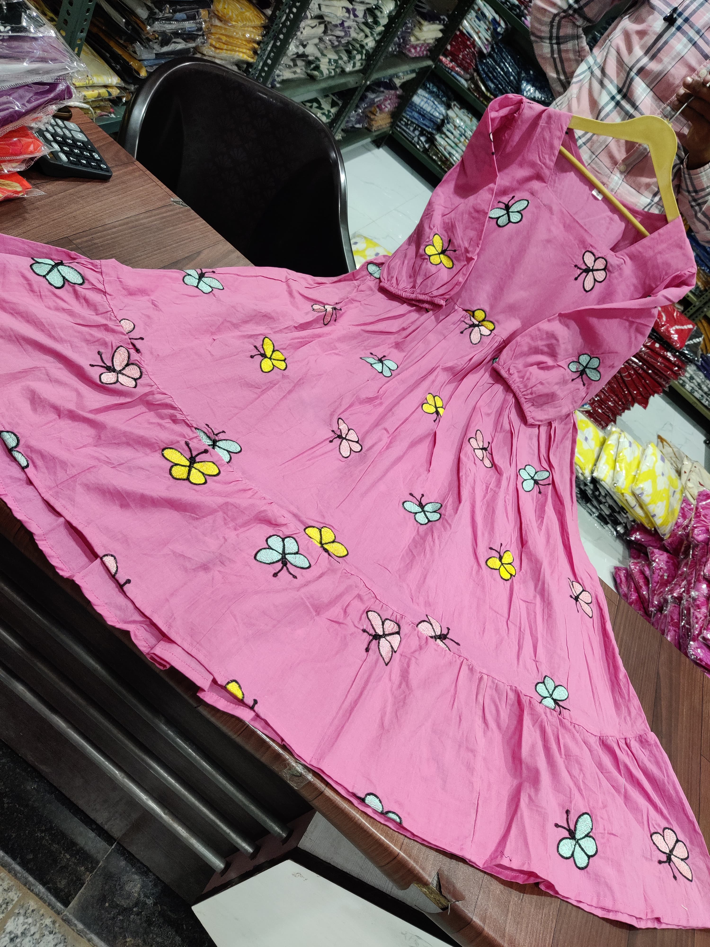 Women Pink Butterfly Embroidery Midi Dress