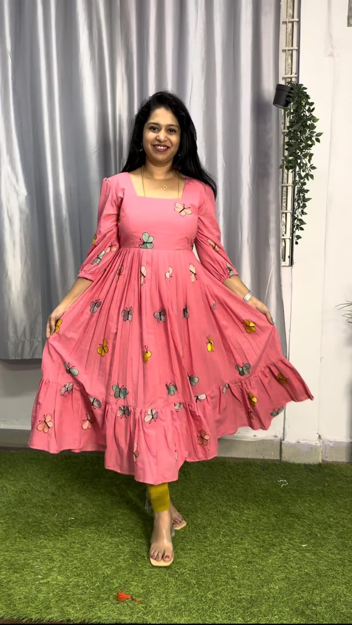 Women Pink Butterfly Embroidery Midi Dress