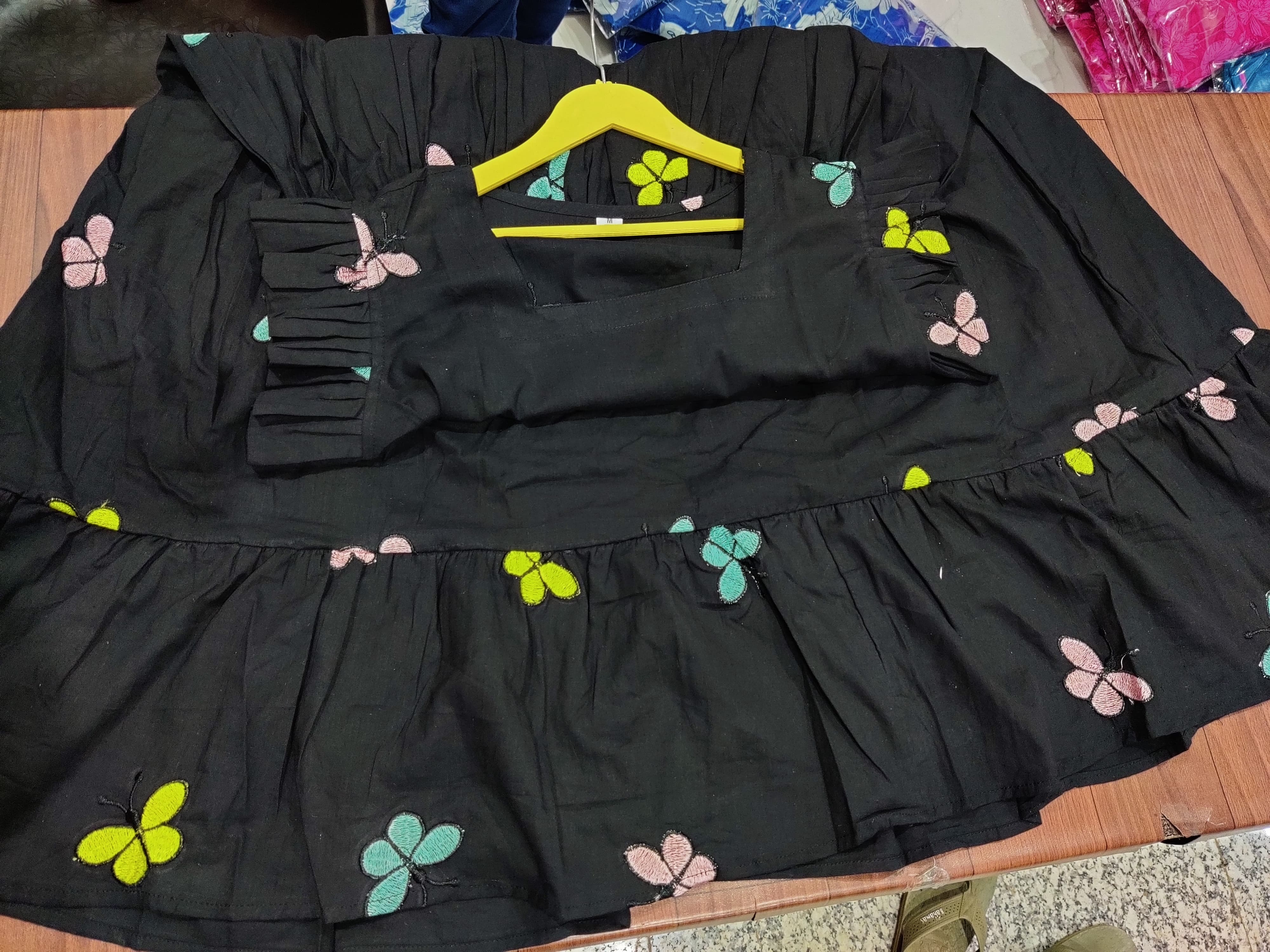 Women Black Butterfly Embroidery Midi Dress