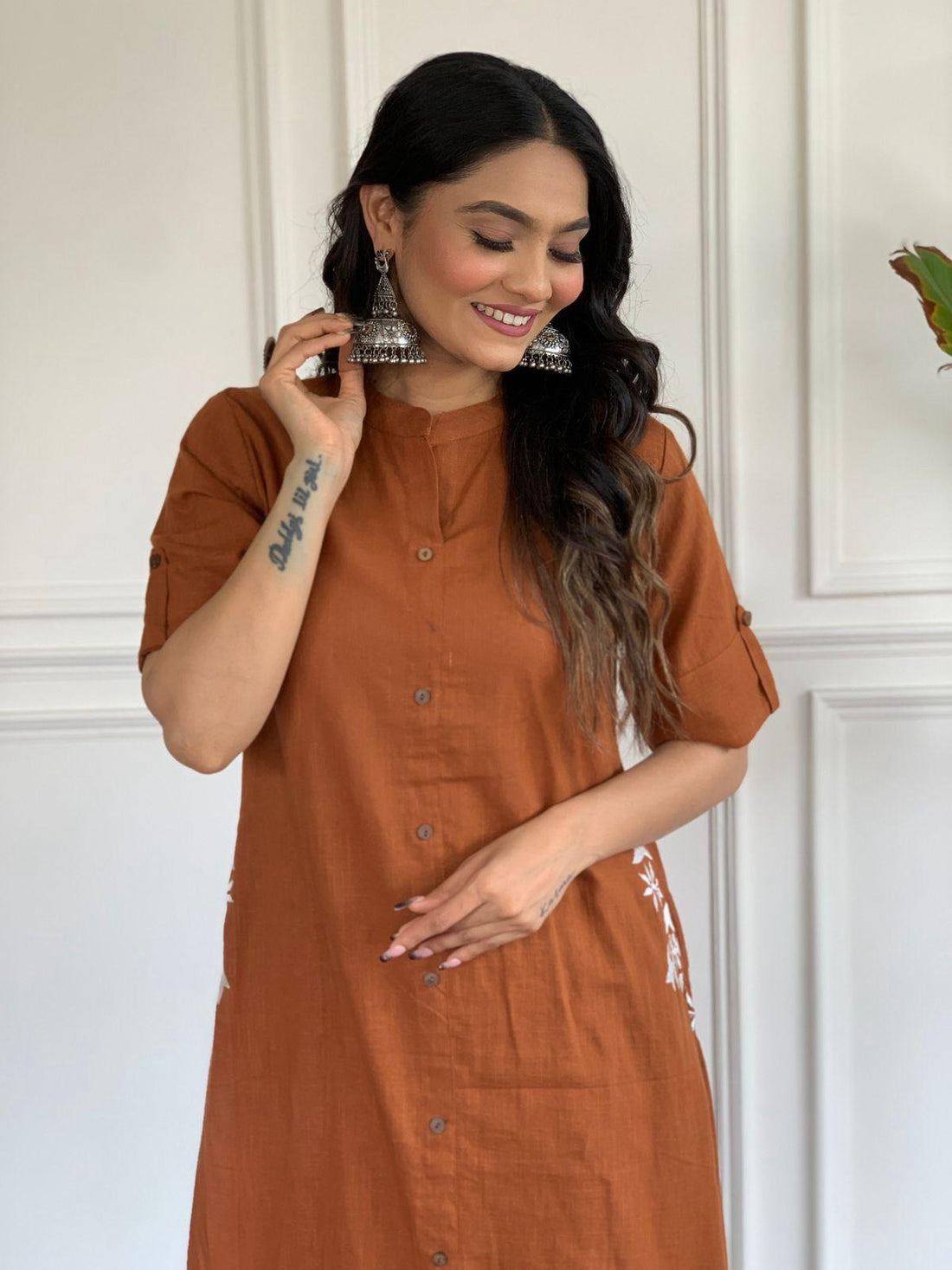 Pure cotton hand embroidered kurta palazzo co ord set