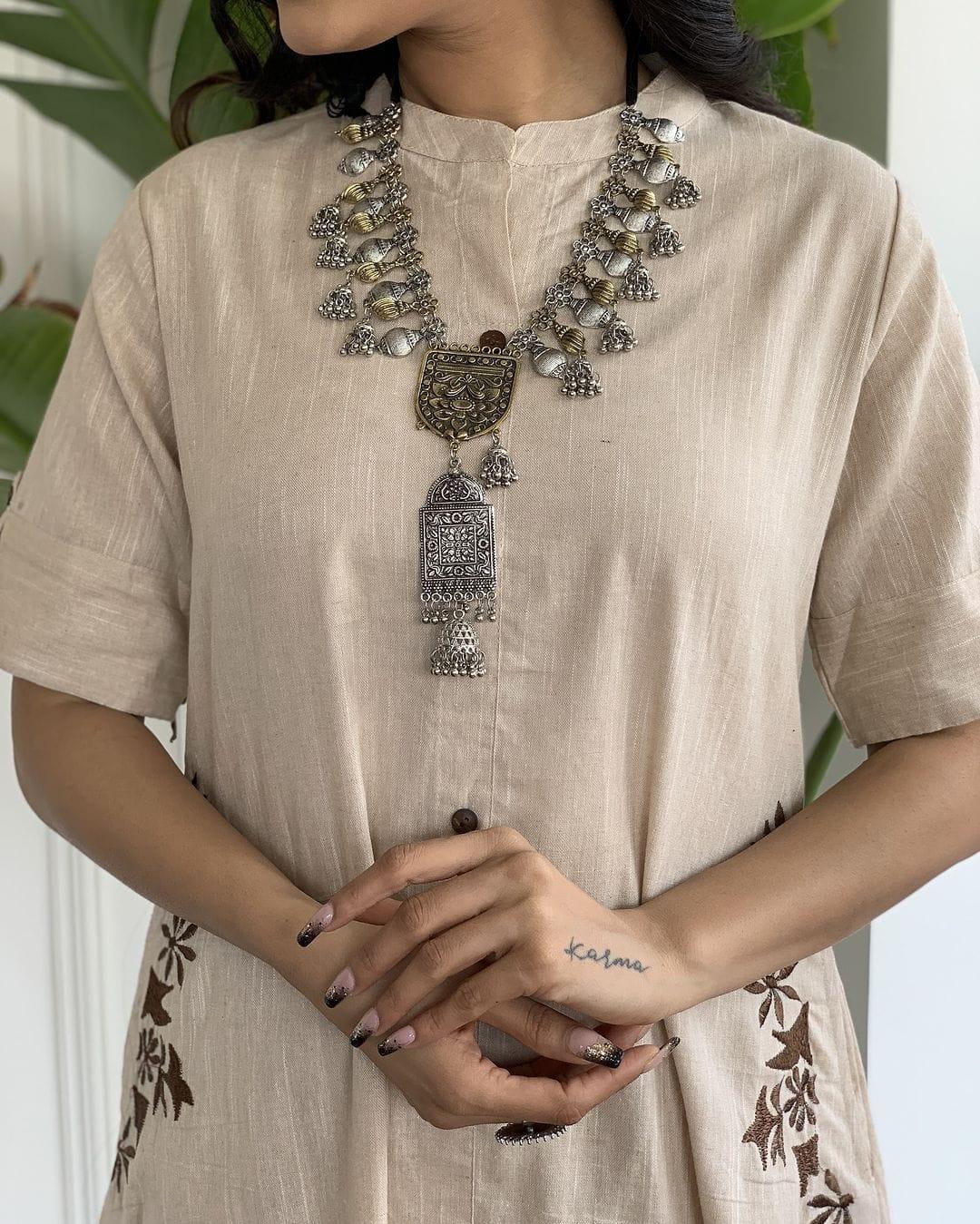 Pure cotton hand embroidered kurta palazzo co ord set