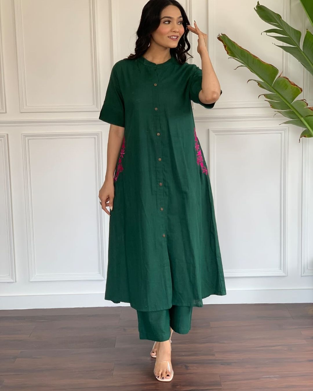 Pure cotton hand embroidered kurta palazzo co ord set