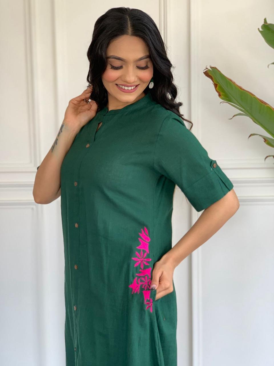 Pure cotton hand embroidered kurta palazzo co ord set