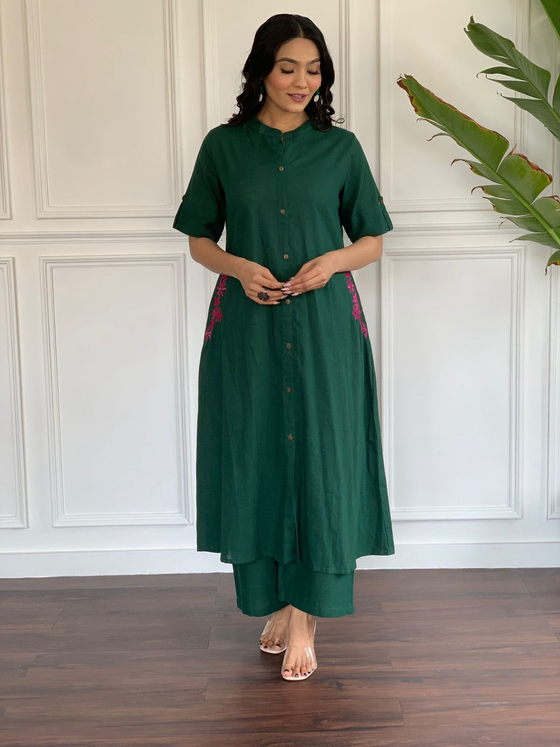 Pure cotton hand embroidered kurta palazzo co ord set