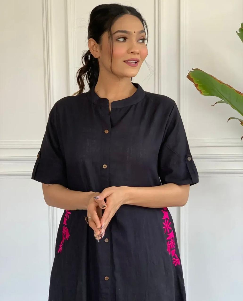 Pure cotton hand embroidered kurta palazzo co ord set