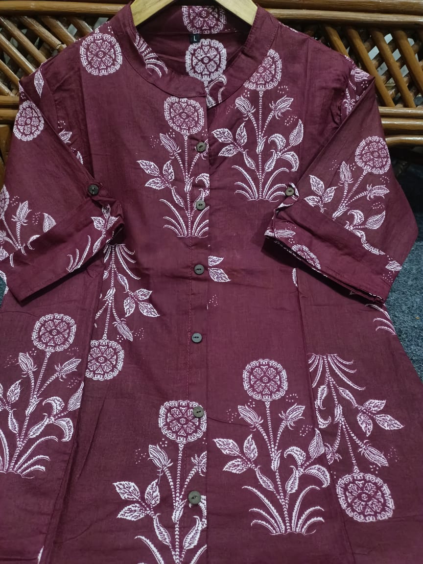 Women Cotton Brownish Maroon Kurta Pant set