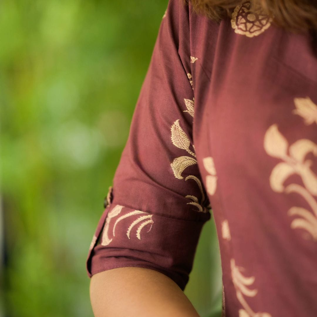 Women Cotton Brownish Maroon Kurta Pant set