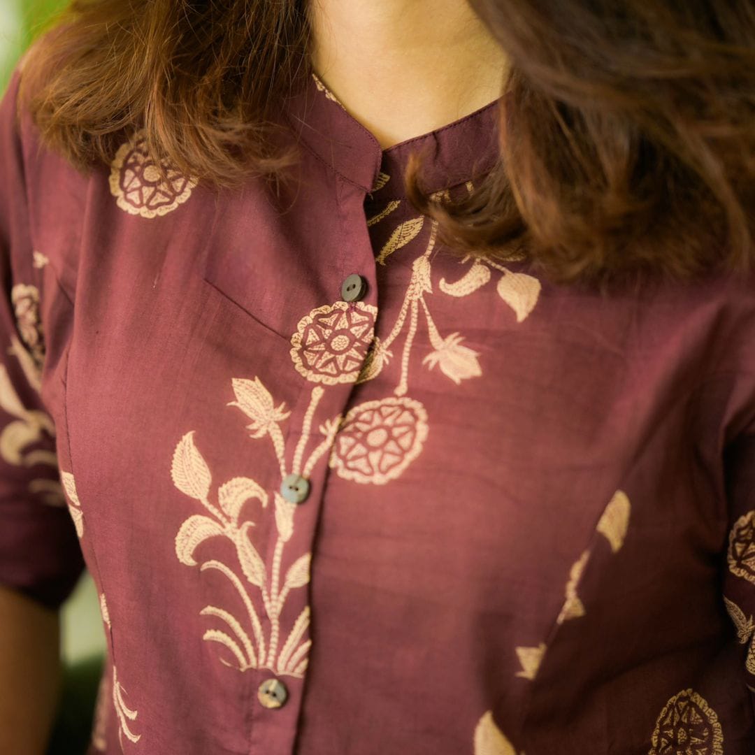 Women Cotton Brownish Maroon Kurta Pant set