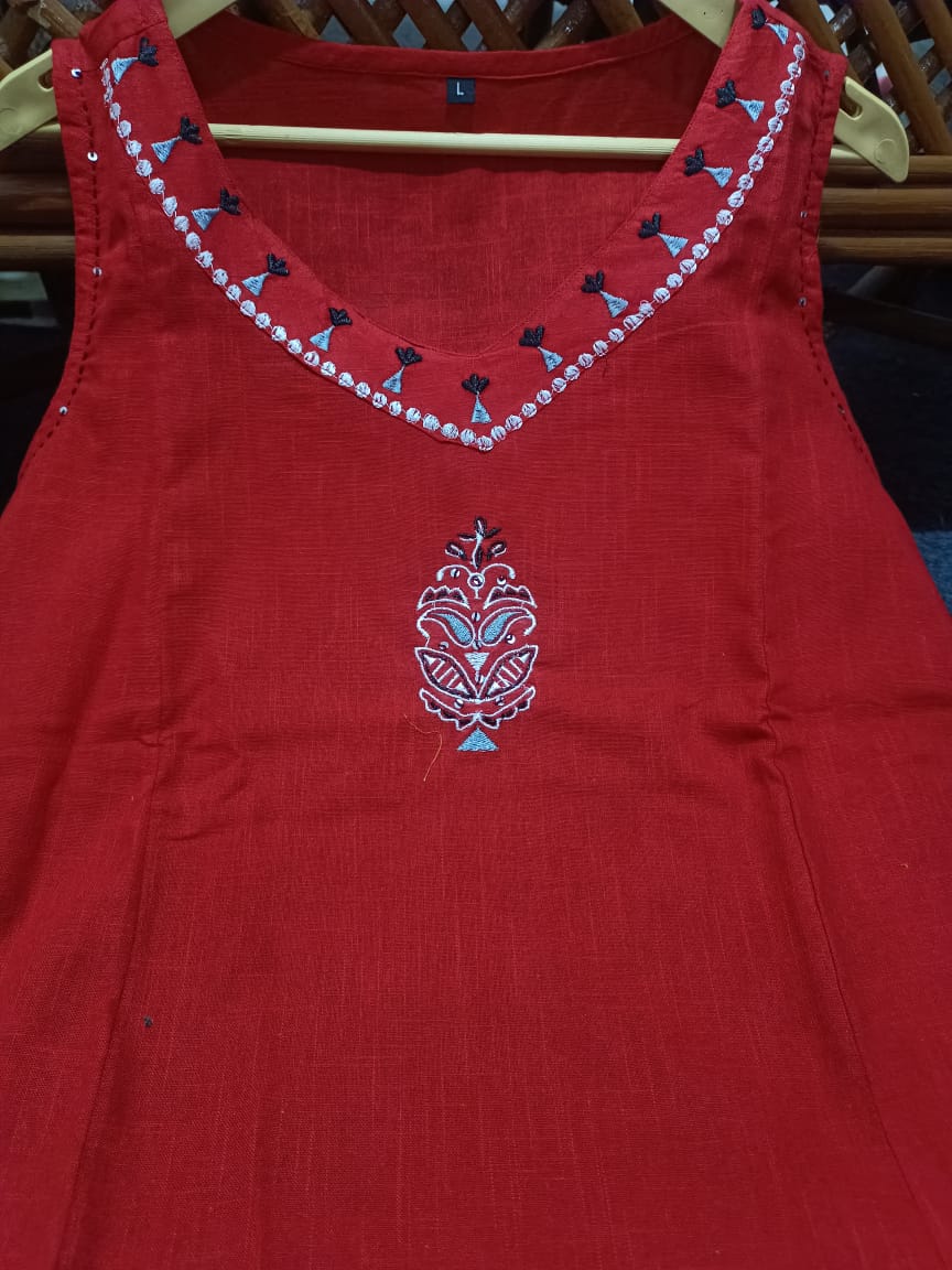 Red Cotton Embroidery Co-Ord Set