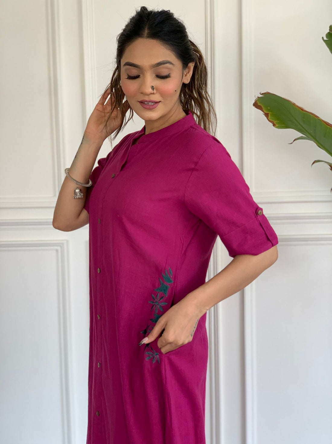 Pure cotton hand embroidered kurta palazzo co ord set