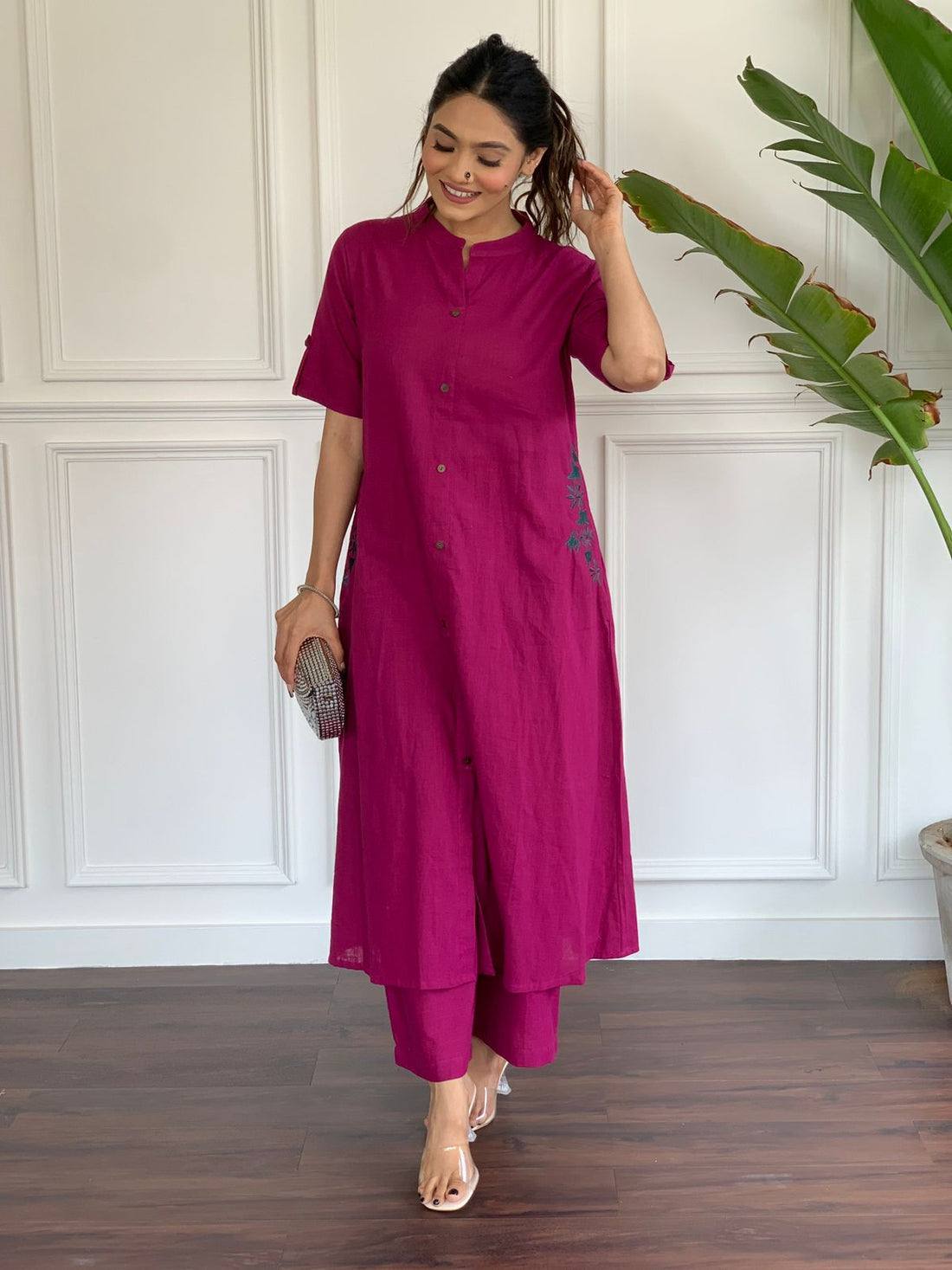 Pure cotton hand embroidered kurta palazzo co ord set
