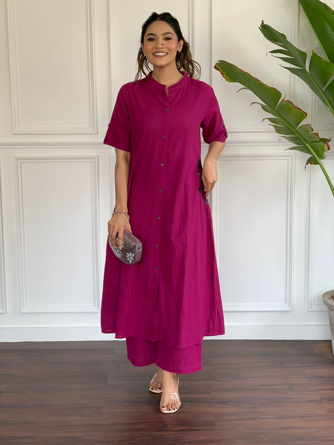Pure cotton hand embroidered kurta palazzo co ord set
