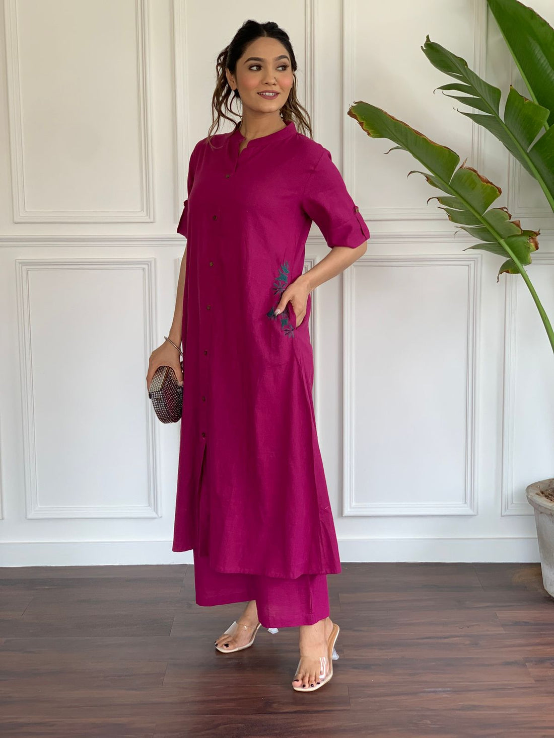 Pure cotton hand embroidered kurta palazzo co ord set