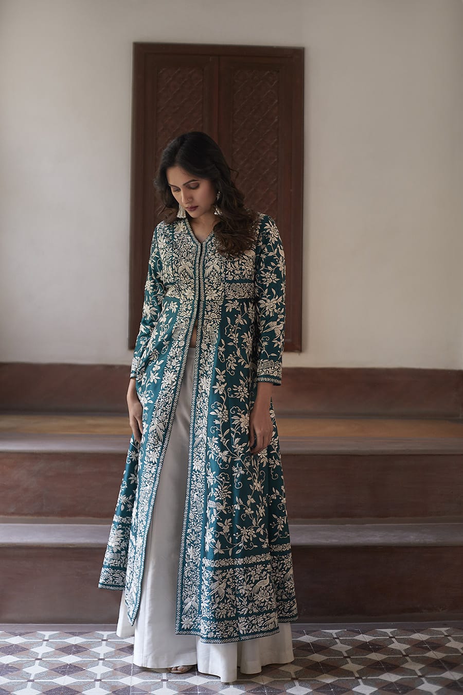 Printed cotton front cut kurti with palazzo set