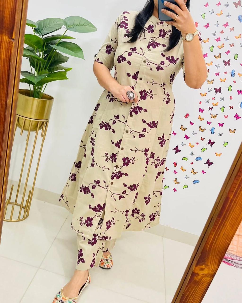 cotton co-ord set, florral kurta set, Muktanshh