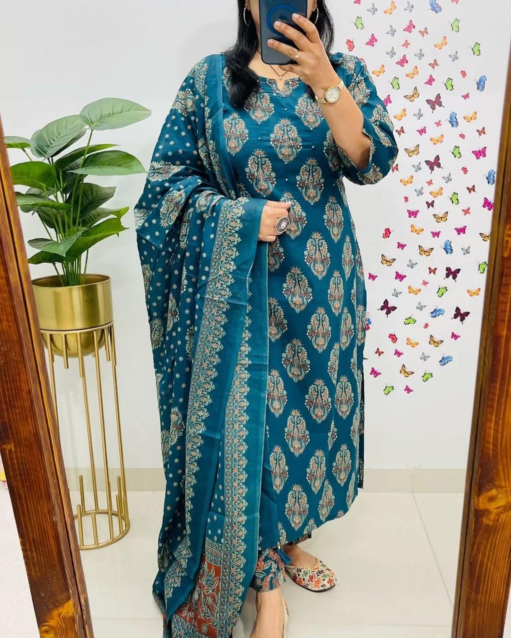 Cotton dupatta set, blue dupatta set, Muktanshh