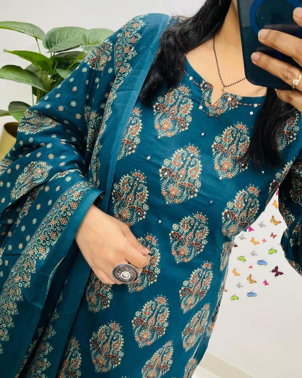 Cotton dupatta set, blue dupatta set, Muktanshh